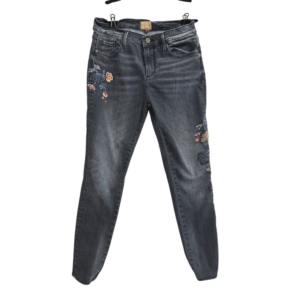 Driftwood Jackie Classic Floral Embroidered Wash Gray Women Skinny Jeans Size 28